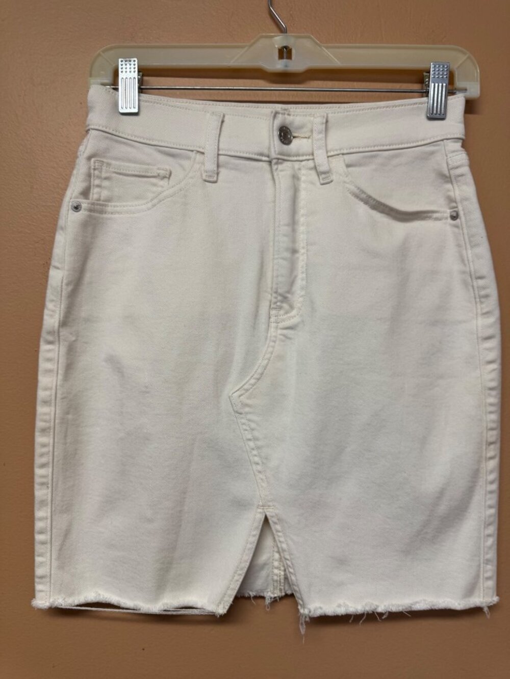 Express Denim Mini Skirt Frayed Hem Cut Out Detail Cream Size 0